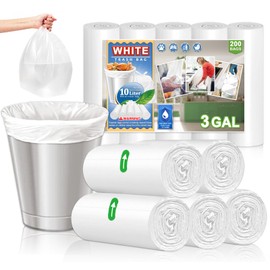 AOSULI 3 Gallon Small Trash Bags 200 Counts White Garbage Bags Biodegradable Trash Bags for Bathroom Can, Office 7-10L