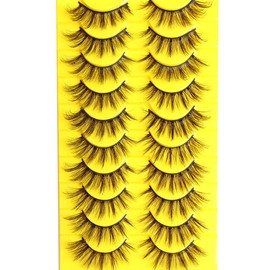 Emotao False Eyelashes Natural Cat Eye Lashes Lightweight 10 Pairs C Curl Wispy Eyelashes Curly 3D Faux Mink Eyelashes Pack (Natural A1)