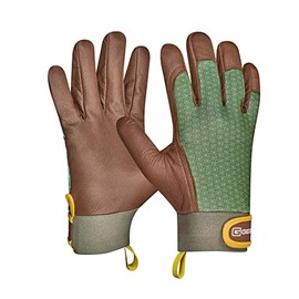 Gebol Vitis | 1 Pair | Size XL (Size 10) | Garden Gloves Made of Genuine Leather and Recycled Material | Velcro Fastener for Secure Hold | for Men | Green, Brown