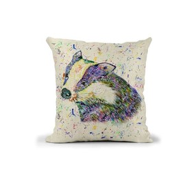 Vixar Badger Watercolour British Wildlife rainbow Art animals Linnen Cushion With filling or cover only, 40x40cm, gift, christmas, Birthday (cover only)