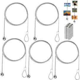Photo Wire Rope, Pack of 5 Photo Wire with Magnets, Photo Rope Photo Wire Rope, Stainless Steel Wire Rope with 60 Button Magnets, Photo Chain Steel Rope with Eyelets and Hooks, Ideal for Photos, 2 m x