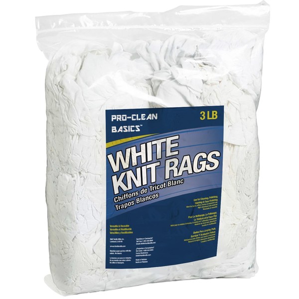 Pro-Clean Basics A99300 Select Quality Cleaning T-Shirt Cloth Rags, Lint Free, 100% Cotton, White, 3 lb Bag