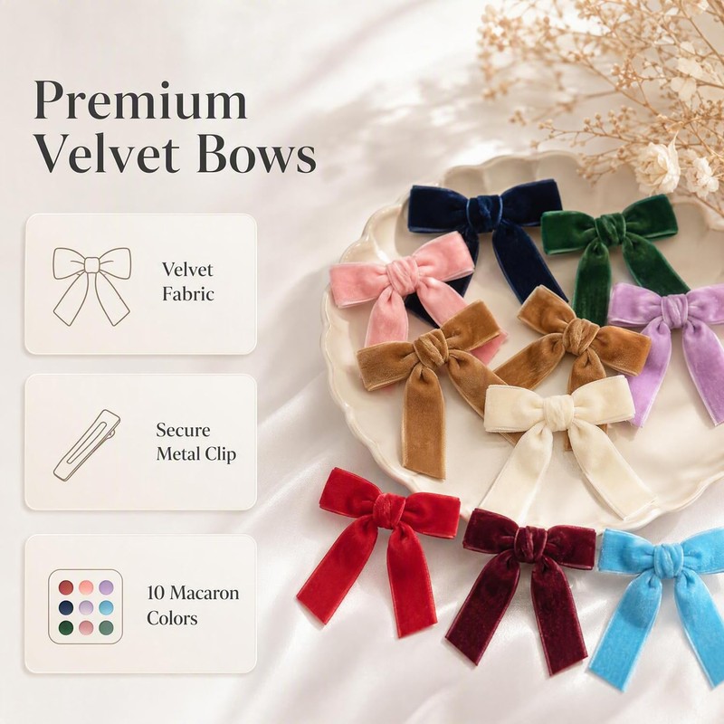 Velvet Ribbon Hair Bows 20pcs Bow Clips Accessories for Teen