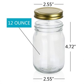 Encheng 12 oz Glass Jars With Lids,Ball Wide Mouth Mason Jars For Storage,Canning Jars For Caviar,Herb,Jelly,Jams,Honey,Dishware Safe,Set Of 20 …