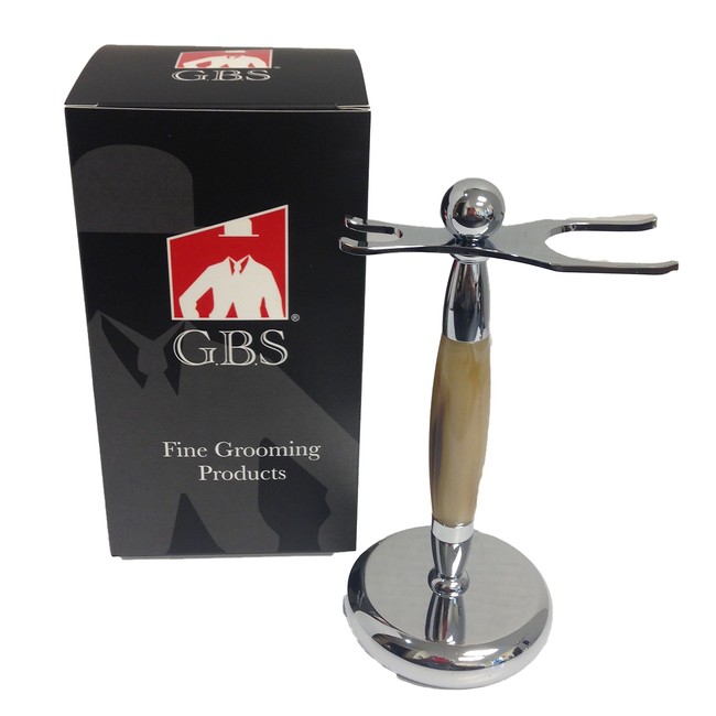 GBS Shaving Brush and Razor Stand 6" Horn Accents. 1" Opening for Brush & .5" Opening for Razor Durable Fits Most Brushes, Compatible Safety Double Edge & Manual Cartridge Razor Provides