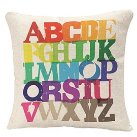 YGGQF Rainbow ABC Square Throw Pillow Cover Colorful English Alphabet Decorative Pillow Case Home Decor 18x18 Inches Pillowcase
