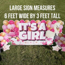 VictoryStore Jumbo It’s A Girl Pink Yard Signs with Stakes, 72x36 Inches, It's A Girl Oversized EZ Yard Card 7 Pcs, Welcome Home Baby Lawn Sign Gender Reveal Baby Shower