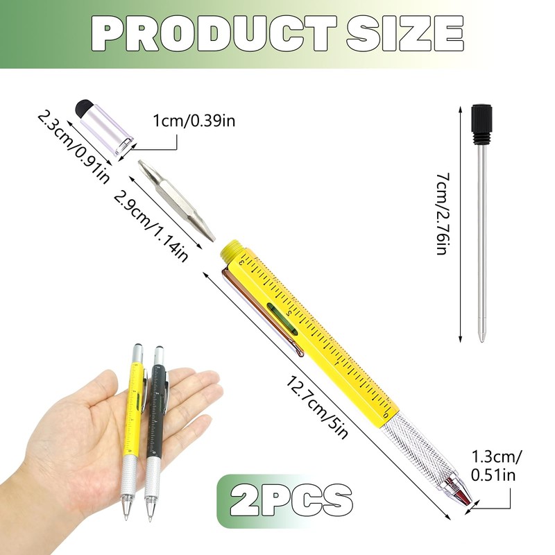 2Pcs Multi Tool Pen Gifts for Men, 6 in 1
