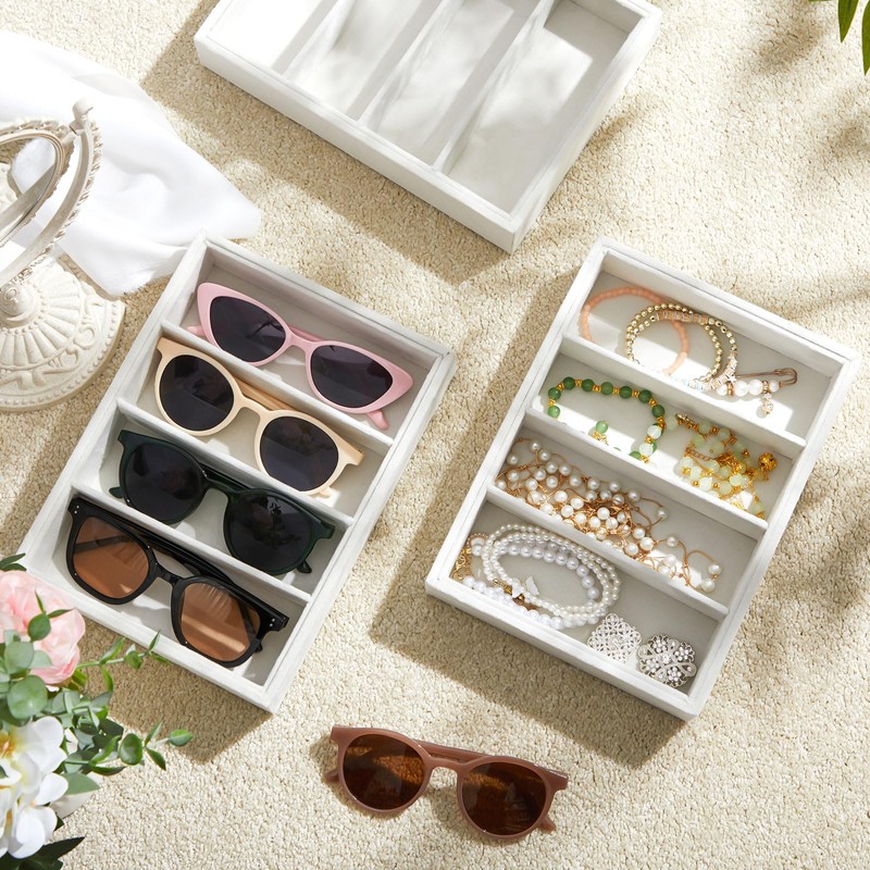 Amylove 4 Pcs Beige Sunglass Organizer Trays 4 Grids Velvet