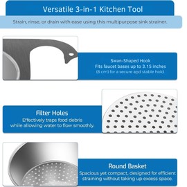 Premium Stainless Steel Swan Sink Strainer Basket, Multi-Functional Kitchen Sink Faucet Hanging Drain Basket and Strainer, Food Waste Filter Quick Drain Vegetable Washing Draining Basket Sink Strainer