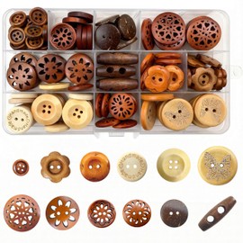 Assorted Wood Buttons for Sewing Crafts, 125Pcs Handmade Mixed Sewing Wooden Buttons with Storage Box for Clothes Sewing, Art DIY Craft