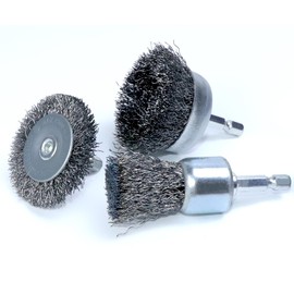 IROKCAKPT Hexagon Shaft Wire Brush Cup Brush Stainless Steel 3-Piece Set, for Removing Rust and Paint from Flat Surfaces