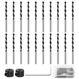 Wood Drill Bit Set 3 mm, 20 Pieces Wood Drill Long, Carbon Steel Wood Twist Drill Bit with Allen Wrench and Boundary Ring, Beam Drill for DIY Woodworking, Engraving and Drilling