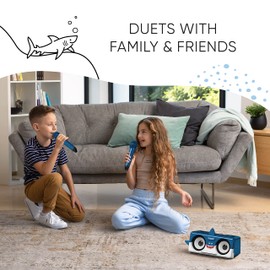 MASINGO Shark Karaoke Machine for Kids, Children and Toddlers with 2 Wireless Bluetooth Microphones, Portable PA Speaker Includes Lyrics Display Phone Holder, TV Cable and Singer Vocal Removal Mode
