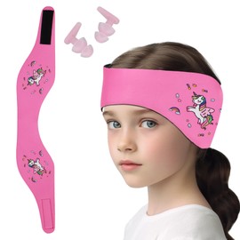 Children's Swimming Headband, Elastic Headband with Ear Plugs for Swimming and Other Water Sports (Pink-2, S)