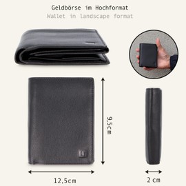 LEDEROW Men's Leather Wallet - Portrait Format Wallet with Gift Box - Men's Wallet RFID Protection with Coin Compartment - Wallet Man Large, black, rfid wallet