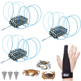 AQWXC 6-Loops Crab Trap for Fishing Pole, Crab Snare for Dungeness, Rock and Blue Crabs (3 Pack Cage)