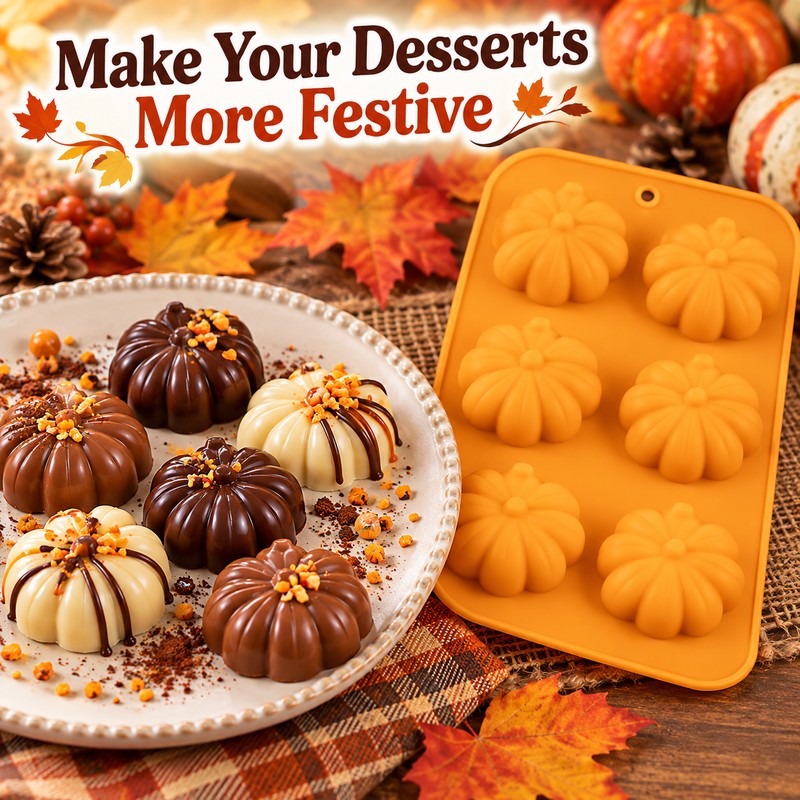 Pumpkin Silicone Mold for Fall Treats – 6-Cavity Tray for