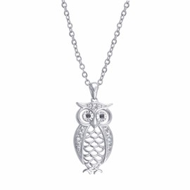 Unique Designs Lucky Owl Pendant Necklace with Diamonds in Brass, 18" Gift For Women's