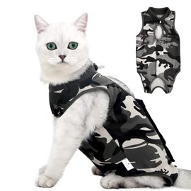 Cat Recovery Suit, Camouflage Recovery Suit Cat, Surgical Recovery Suit, Cat Body After Surgery, Cone E Collar Alternative, Clothing After Surgery for Cats Pets Abdominal Wounds (L)