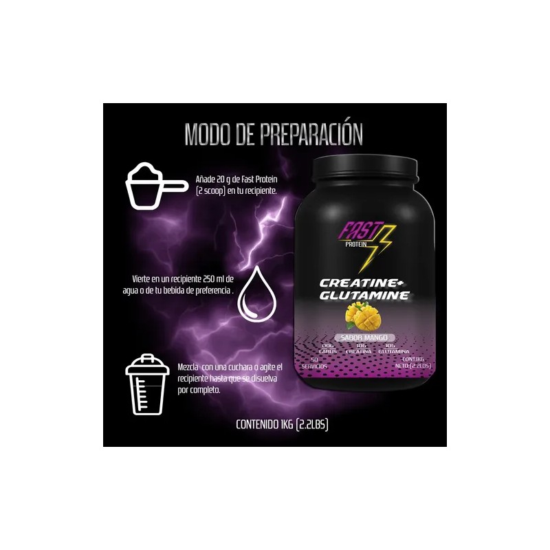 Creatina Glutamina Fast Protein 1 Kg 50 Servicios