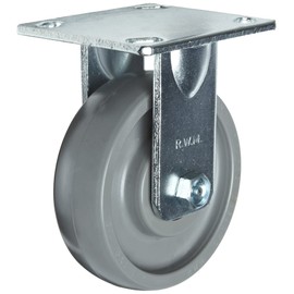 RWM Casters 40 Series Plate Caster, Rigid, Thread Guard, Elastomer Wheel, Ball Bearing, 1000 lbs Capacity, 5" Wheel Dia, 1-1/2" Wheel Width, 6-1/8" Mount Height, 4-1/2" Plate Length, 4" Plate Width