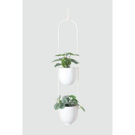 ABETREE Hanging Planters 2 Tiers Metal Plant Hangers for Indoor Outdoor Plants Wall Ceiling Hanging Flower Pot Basket Holders Kitchen Room Decor(White)