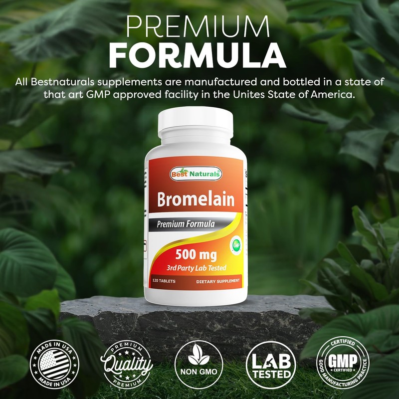 Best Naturals Bromelain Supplement 500mg Non-GMO Gluten-Free 120 Tablets USA