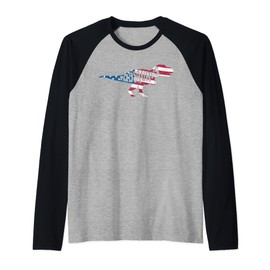 Kidsaurus USA Flag Tyrannosaurus Rex Dinosaur Kid Saurus Raglan Baseball Tee
