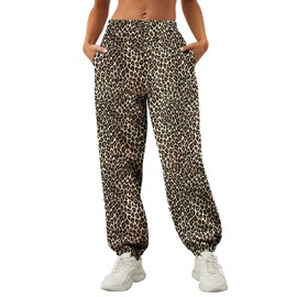 Eutten Women's Baggy Leopard Print Sweatpants High Waisted Fleece Joggers Pants Fitted Sweat Pants with Pockets