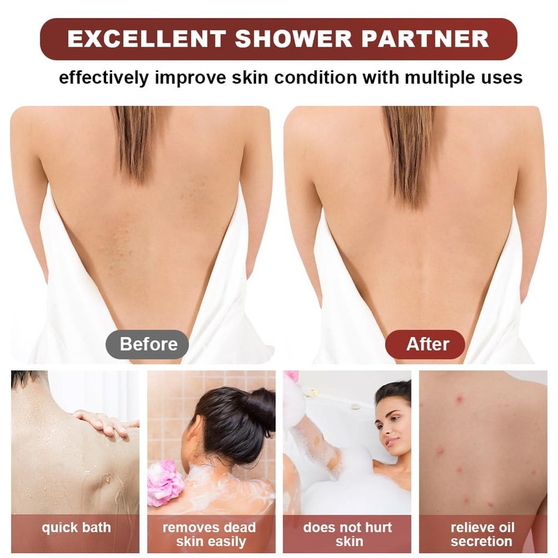 URAQT Back Scrubber, Exfoliating Back Scrubber for Shower, Double-Sided Back