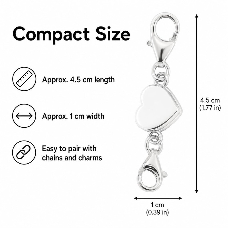 Kryoflare Sterling Silver Heart Jewelry Clasp, 925 Sterling Silver Double