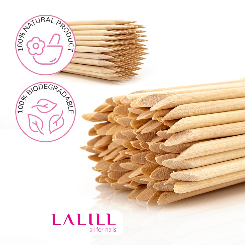 LALILL Wooden Sticks, Pack of 100, Cuticle Pusher, Wooden Orange