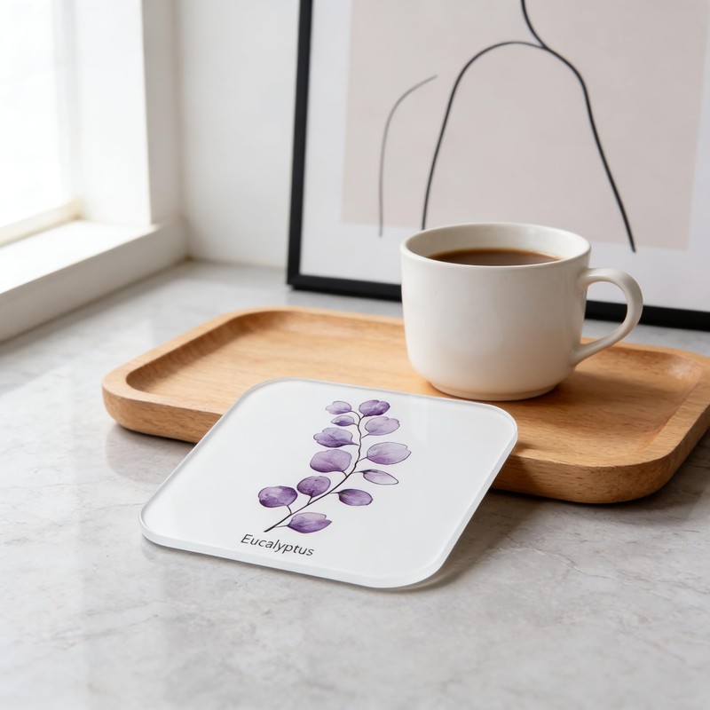 Watercolor Botanical Acrylic Coasters, Double-Sided UV Printed, CNC Polished Edges,