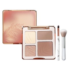Highlighter & Contouring Palette, 4 Colours Matte Bronzer Shimmer Highlighter Makeup Set, Fine Powder & High Pigmentation, Durable & Waterproof Contour Make-Up Palette with 2 Brushes, Light Texture