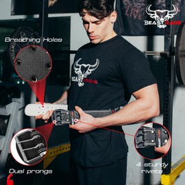 Weight Lifting Belt Leather Heavy Duty Gym Body Building Workout Training Weight Lifting Belt 10 Adjustable Holes 4” Padded Lumbar Back Support Exercise Powerlifting Fitness Squats Strength (S, Black)