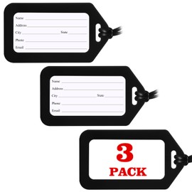 3 Pack Luggage Tag Bright Luggage Tags for Suitcases Bag Tags Name Tags for Kids Travel Accessories Must Haves by Sodsay (Black)