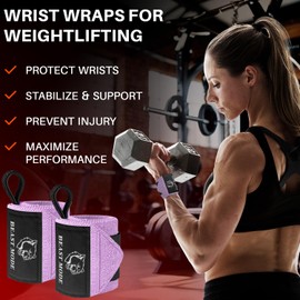 TECEUM Weightlifting Wrist Wraps with Thumb Loop – Pink – Queen of Lifts – 12 inch – Heavy-Duty Workout Wrist Support & Protection – Ideal for Powerlifting, Strength Training, Bodybuilding