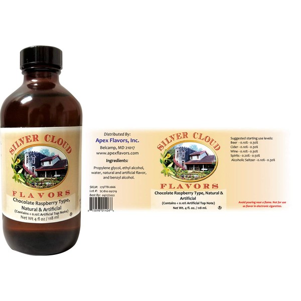 Chocolate Raspberry Type, Natural & Artificial Flavor (Contains<0.10% Artificial Top Note) TTB Approved - 4 fl. oz. bottle