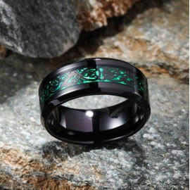King Will 8mm Green Celtic Dragon Mens Tungsten Ring Tungsten Carbide Ring Black Celtic Dragon Inlay Wedding Band Comfort Fit 13.5