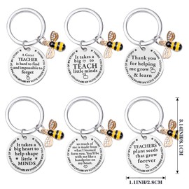 Kolewo4ever Teacher Gifts for Women：12 Pcs Teacher Appreciation Heart Teacher Keychain Bee Keychain Set Thank You Gifts (Bee)