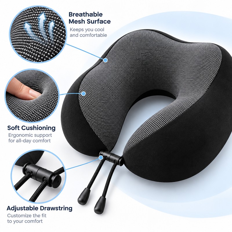 U-Shaped Travel Neck Pillow for Airplane and Car Rides –