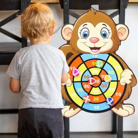 CXAFQ Children's Dartboard Target, Sticky Ball Throwing Target, Parent-Child Interaction Indoor And Outdoor Educational Sticky Ball Toys, Party Tossing Game For Kids, 3 Sticky Balls (Monkey)