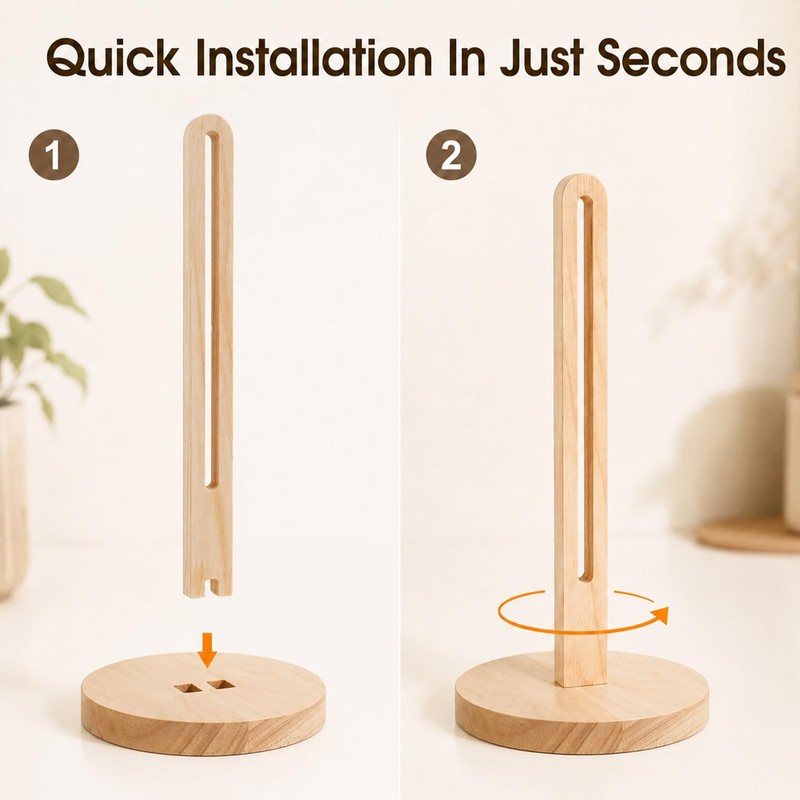 Solid Wooden Paper Towel Holder Countertop with Non Slip Base