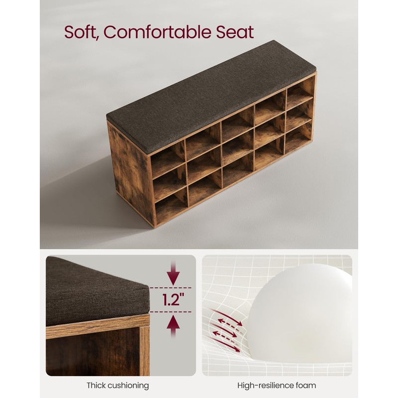 VASAGLE CUSTOS Collection - Shoe Bench, Storage Bench with Padded