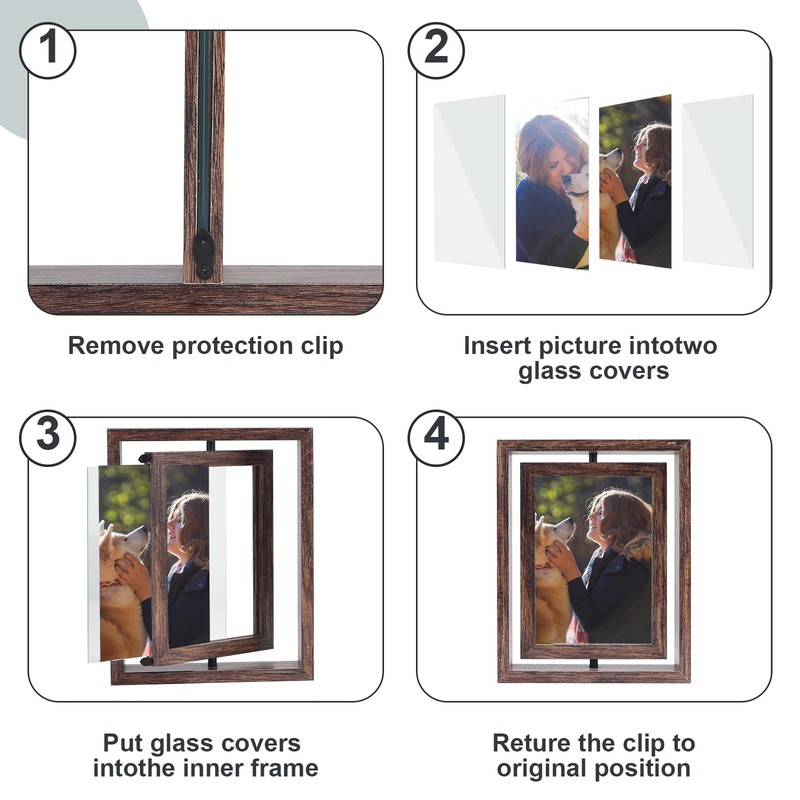 4x6 Rotating Floating Photo Frame - 360° Spinning Wooden Tabletop