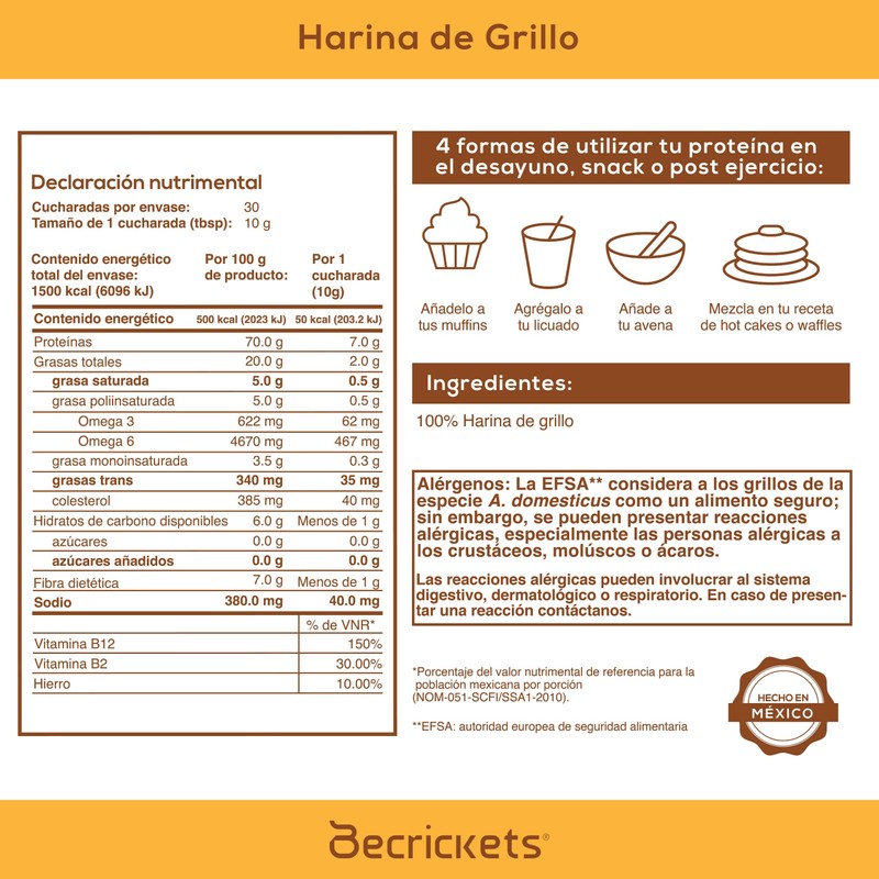 BeCrickets Harina de Grillo | 300 g | 30 cucharadas