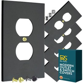 Rio Salto Forge Collection Decorative Matte Black Metal Outlet Covers, Light Switch Cover Plate, Premium 1-Gang Duplex Outlet Cover, Medium Size Heavy-Gauge 5.00" x 3.13", 5-Pack