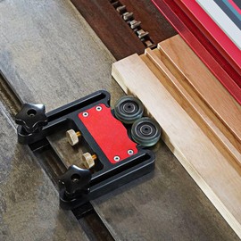 Table Saw Storage Roll, Feather Board Saw Table Pressing Aids Bearing Roller Retaining Tool for Table Saw Woodworking Double Wheel Sliding Guide Roller Feather Board Auxiliary Tool