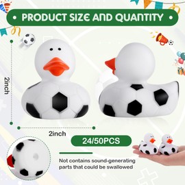 DEEKIN 50 Pcs Soccer Middle Rubber Ducks 2 Inch Sports Themed Rubber Ducks for Soccer Party Favors Sports Events Award Gifts
